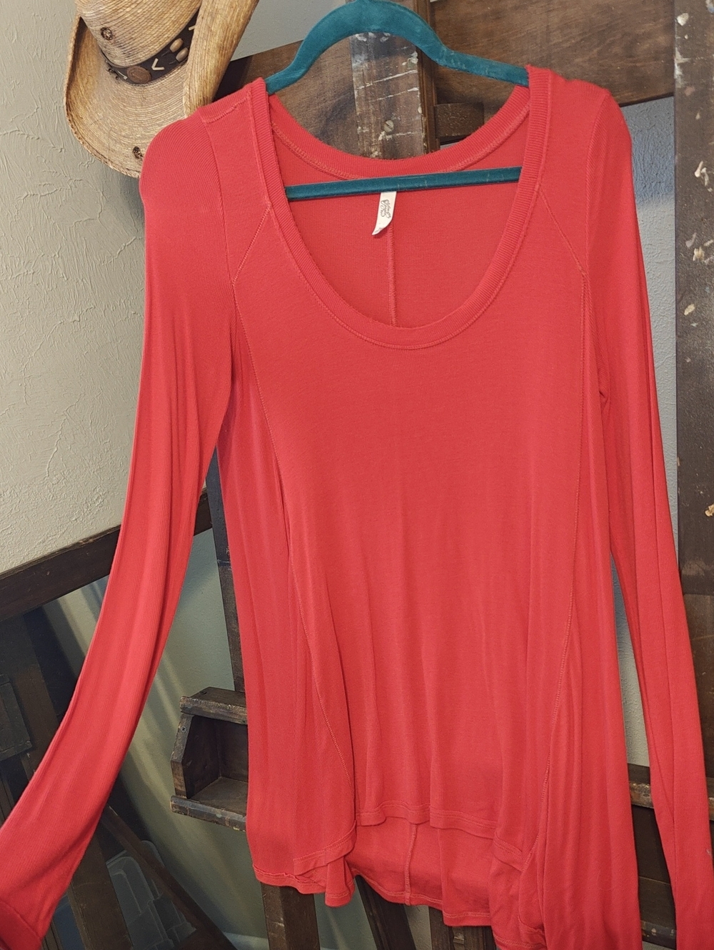 Free People Coral Scoop Neck Long Sleeve Top